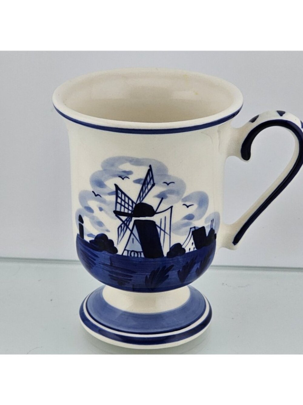 Delft Blue Pottery Mug Handpainted Windmill DAIC Holland Pedestal handle cup - Picture 11 of 12